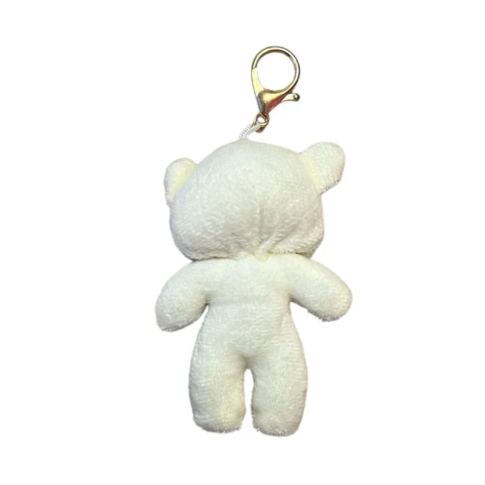 Cute Plush White Bear With Brown Bow Keychain